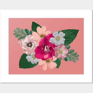 Cross Stitch Floral Cascade Posters and Art